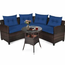 4-Piece Patio Furniture Set, C-Shape Outdoor Wicker Sectional Sofa Set