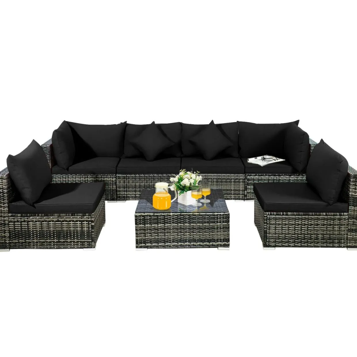7-Piece Patio Furniture Set, Outdoor Sectional PE Rattan Sofa Set