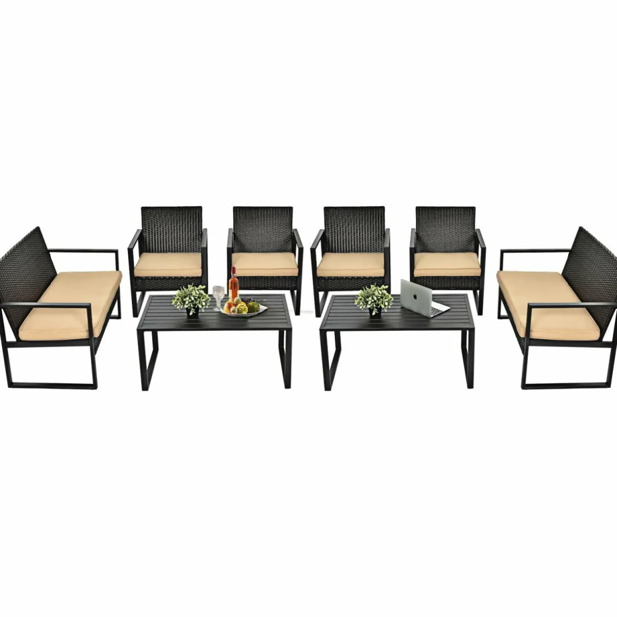 4-Piece Patio Rattan Furniture Set, Outdoor Conversation Set