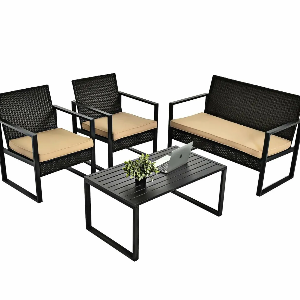 4-Piece Patio Rattan Furniture Set, Outdoor Conversation Set