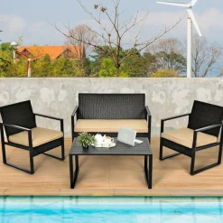 4-Piece Patio Rattan Furniture Set, Outdoor Conversation Set