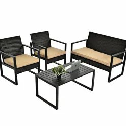 4-Piece Patio Rattan Furniture Set, Outdoor Conversation Set