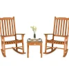 3 Piece Patio Rocking Bistro Set, 2 Rockers and 1 Coffee Table, Outdoor Rocking Chair Set