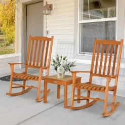 3 Piece Patio Rocking Bistro Set, 2 Rockers and 1 Coffee Table, Outdoor Rocking Chair Set