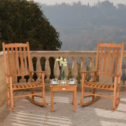 3 Piece Patio Rocking Bistro Set, 2 Rockers and 1 Coffee Table, Outdoor Rocking Chair Set