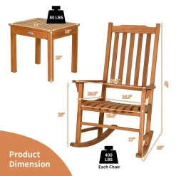 3 Piece Patio Rocking Bistro Set, 2 Rockers and 1 Coffee Table, Outdoor Rocking Chair Set
