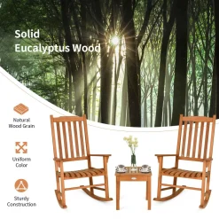 3 Piece Patio Rocking Bistro Set, 2 Rockers and 1 Coffee Table, Outdoor Rocking Chair Set