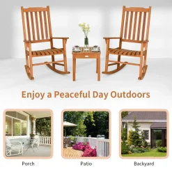 3 Piece Patio Rocking Bistro Set, 2 Rockers and 1 Coffee Table, Outdoor Rocking Chair Set