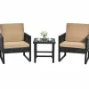 3 Piece Patio Wicker Bistro Set, Outdoor Rattan Sofa Set (Brown)