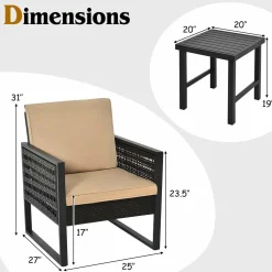 3 Piece Patio Wicker Bistro Set, Outdoor Rattan Sofa Set (Brown)