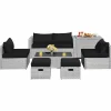 8-Piece Patio Wicker Furniture Set, Coffee Table, 2 Ottomans, 2 Armless Sofas & 2 Corner Sofas