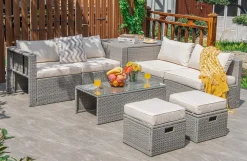 8-Piece Patio Wicker Furniture Set, Coffee Table, 2 Ottomans, 2 Armless Sofas & 2 Corner Sofas
