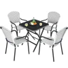 5-Piece Rattan Patio Dining Set, No Assembly Needs, Square Folding Table & 4 Stackable Chairs Set
