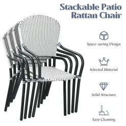 5-Piece Rattan Patio Dining Set, No Assembly Needs, Square Folding Table & 4 Stackable Chairs Set