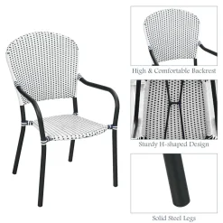 5-Piece Rattan Patio Dining Set, No Assembly Needs, Square Folding Table & 4 Stackable Chairs Set