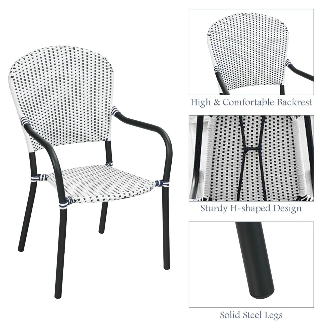 5-Piece Rattan Patio Dining Set, No Assembly Needs, Square Folding Table & 4 Stackable Chairs Set