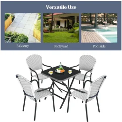 5-Piece Rattan Patio Dining Set, No Assembly Needs, Square Folding Table & 4 Stackable Chairs Set