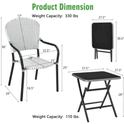 5-Piece Rattan Patio Dining Set, No Assembly Needs, Square Folding Table & 4 Stackable Chairs Set