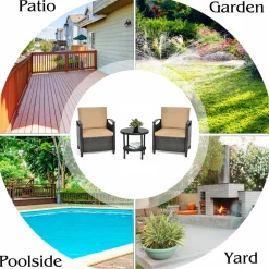 3 Piece Rattan Sofa Set, Patio Conversation Bistro Set w/Coffee Table