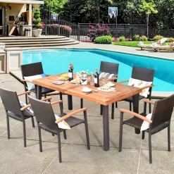 7-Piece Wicker Patio Dining Set, Patiojoy Outdoor Rattan Garden Yard Furniture Set