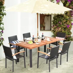 7-Piece Wicker Patio Dining Set, Patiojoy Outdoor Rattan Garden Yard Furniture Set