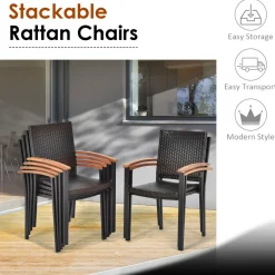 7-Piece Wicker Patio Dining Set, Patiojoy Outdoor Rattan Garden Yard Furniture Set