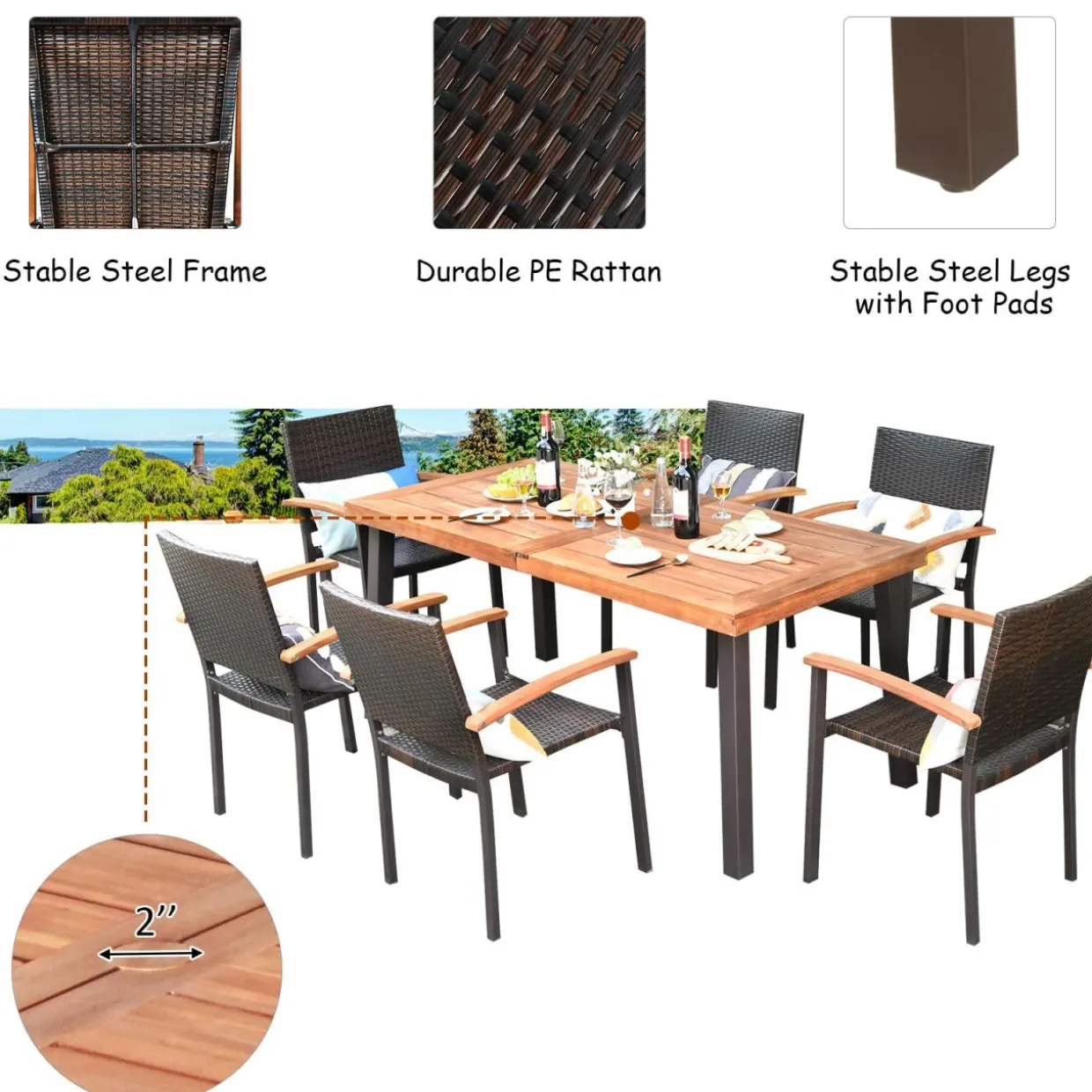 7-Piece Wicker Patio Dining Set, Patiojoy Outdoor Rattan Garden Yard Furniture Set