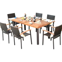 7-Piece Wicker Patio Dining Set, Patiojoy Outdoor Rattan Garden Yard Furniture Set