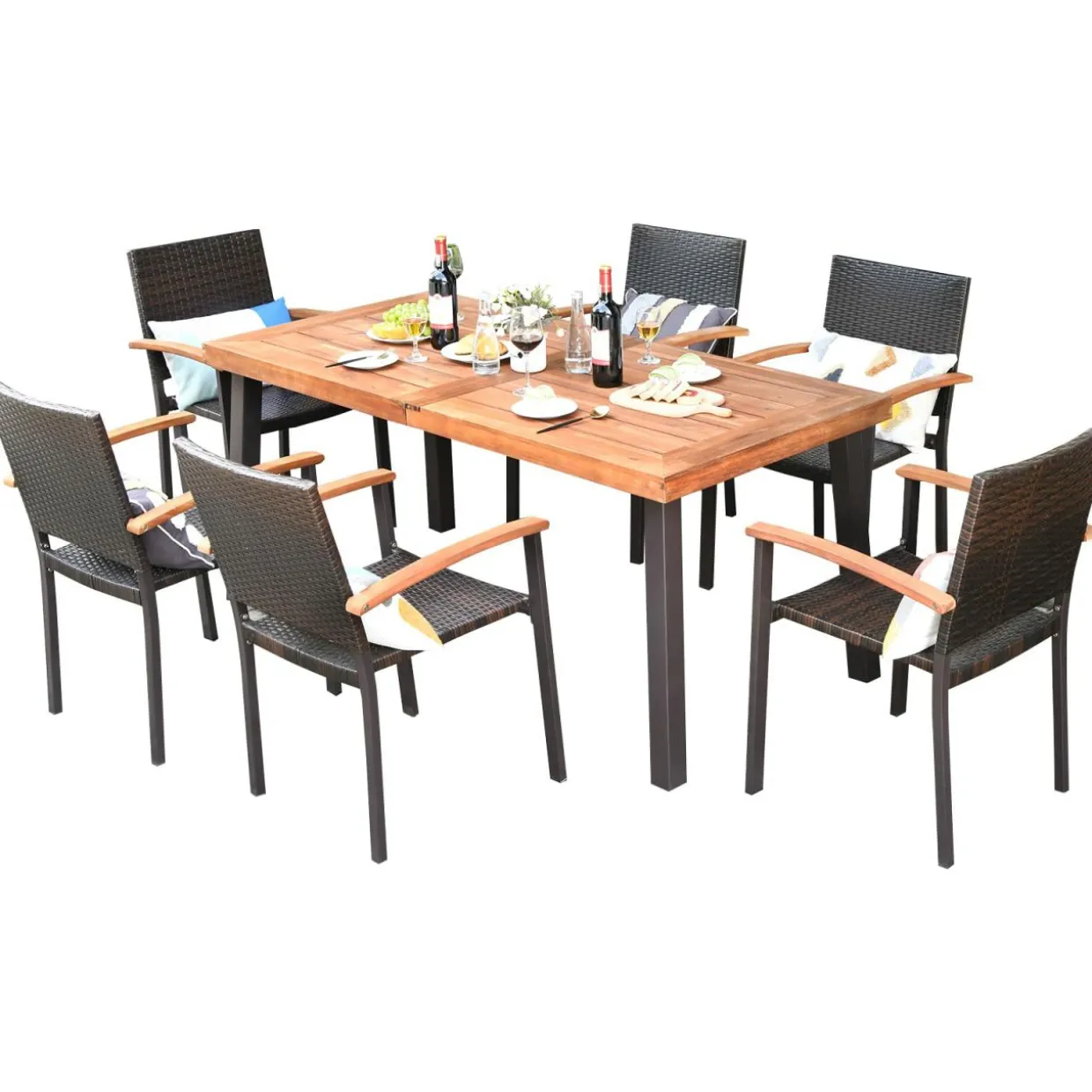 7-Piece Wicker Patio Dining Set, Patiojoy Outdoor Rattan Garden Yard Furniture Set