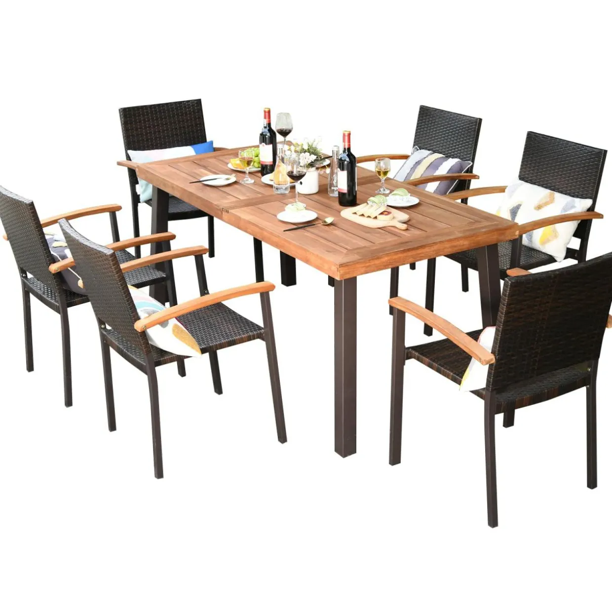 7-Piece Wicker Patio Dining Set, Patiojoy Outdoor Rattan Garden Yard Furniture Set