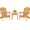 3 Pieces Adirondack Chair Set, Outdoor Wood Furniture Set with 2 Folding Lounge Chairs & Side Table
