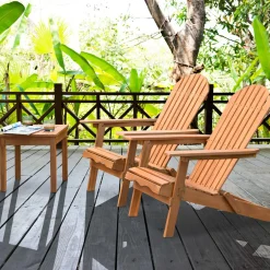 3 Pieces Adirondack Chair Set, Outdoor Wood Furniture Set with 2 Folding Lounge Chairs & Side Table