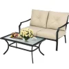 2 Pieces Extra Large Patio Loveseat with Coffee Table
