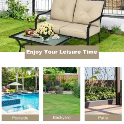 2 Pieces Extra Large Patio Loveseat with Coffee Table
