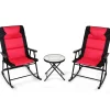 3 Pieces Folding Bistro Set, Outdoor Rocking Chairs with Round Table Set