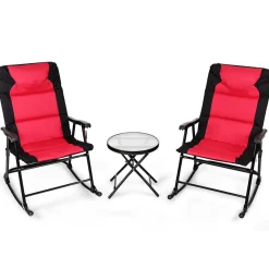 3 Pieces Folding Bistro Set, Outdoor Rocking Chairs with Round Table Set