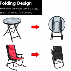 3 Pieces Folding Bistro Set, Outdoor Rocking Chairs with Round Table Set