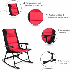 3 Pieces Folding Bistro Set, Outdoor Rocking Chairs with Round Table Set
