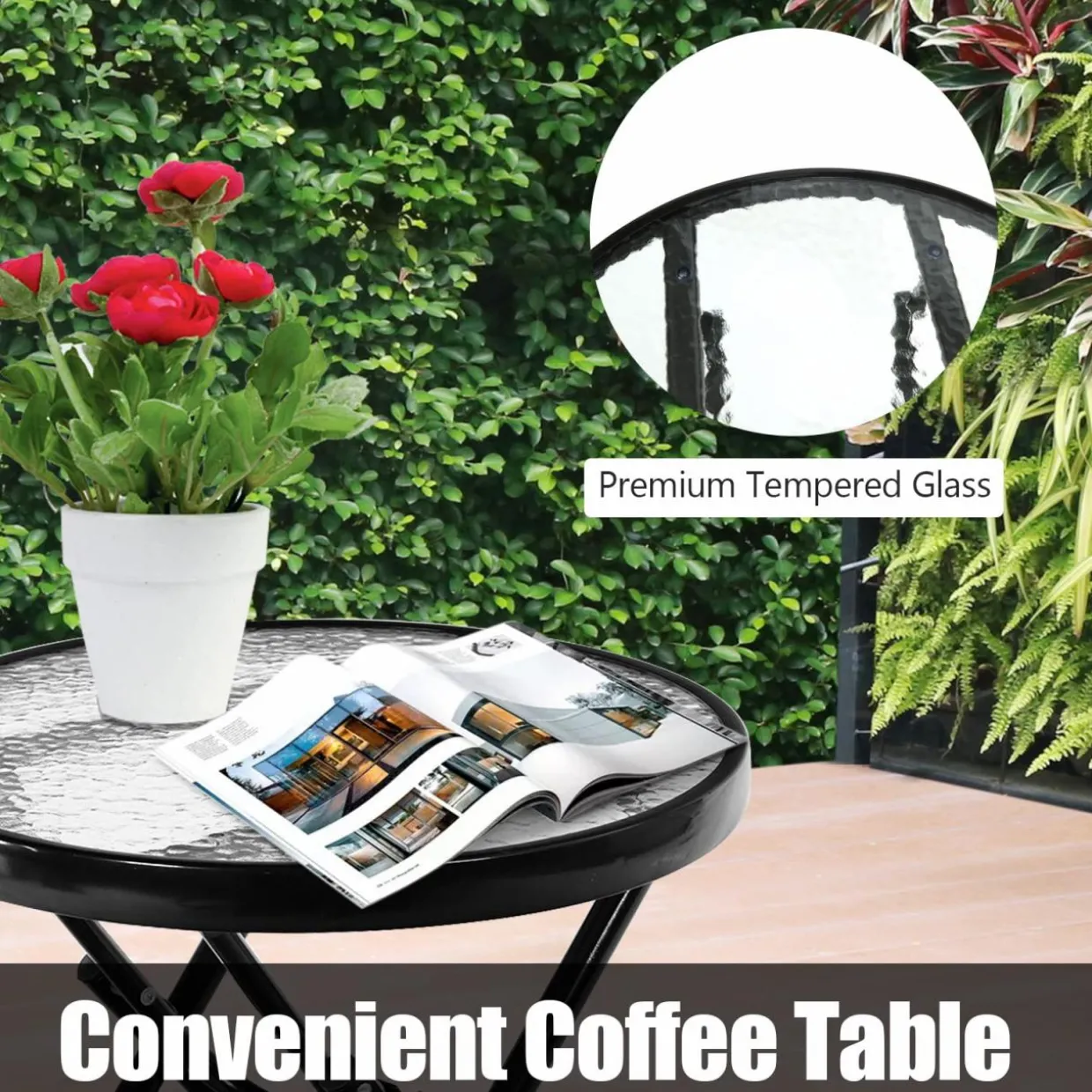 3 Pieces Folding Bistro Set, Outdoor Rocking Chairs with Round Table Set