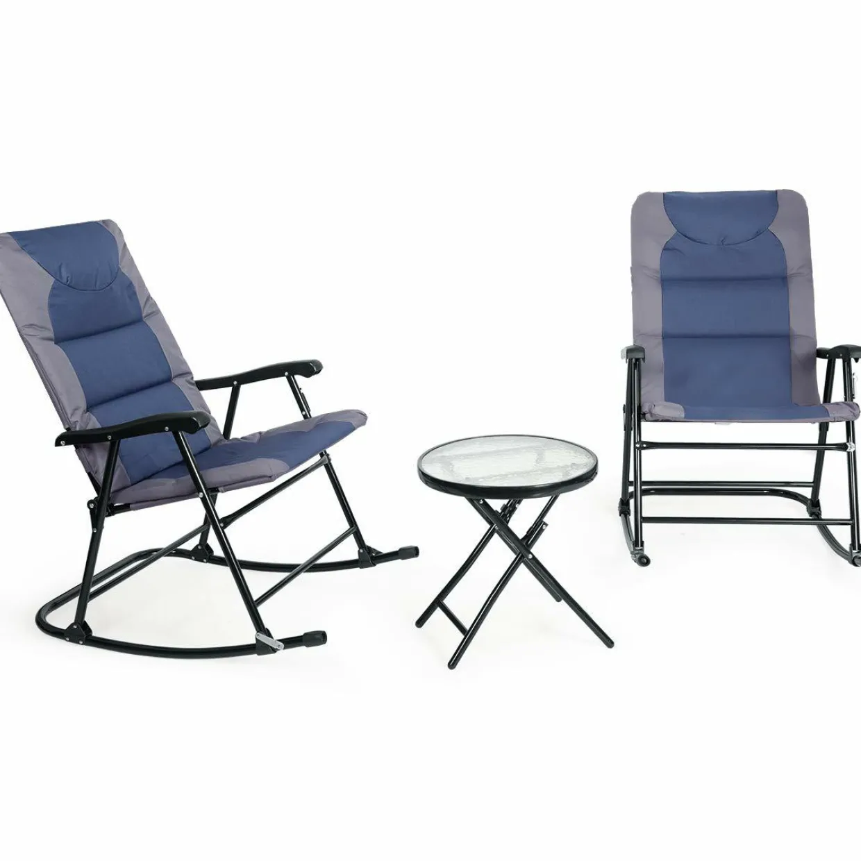 3 Pieces Folding Bistro Set, Outdoor Rocking Chairs with Round Table Set