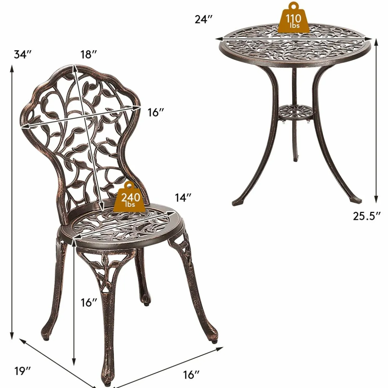 3 Pieces Outdoor Bistro Set, Patio Furniture Set