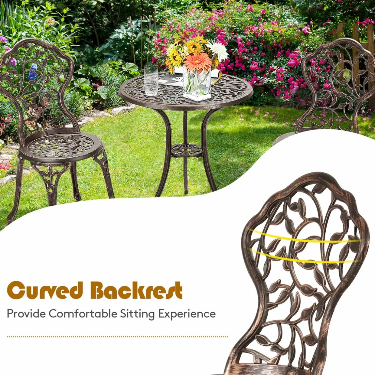 3 Pieces Outdoor Bistro Set, Patio Furniture Set