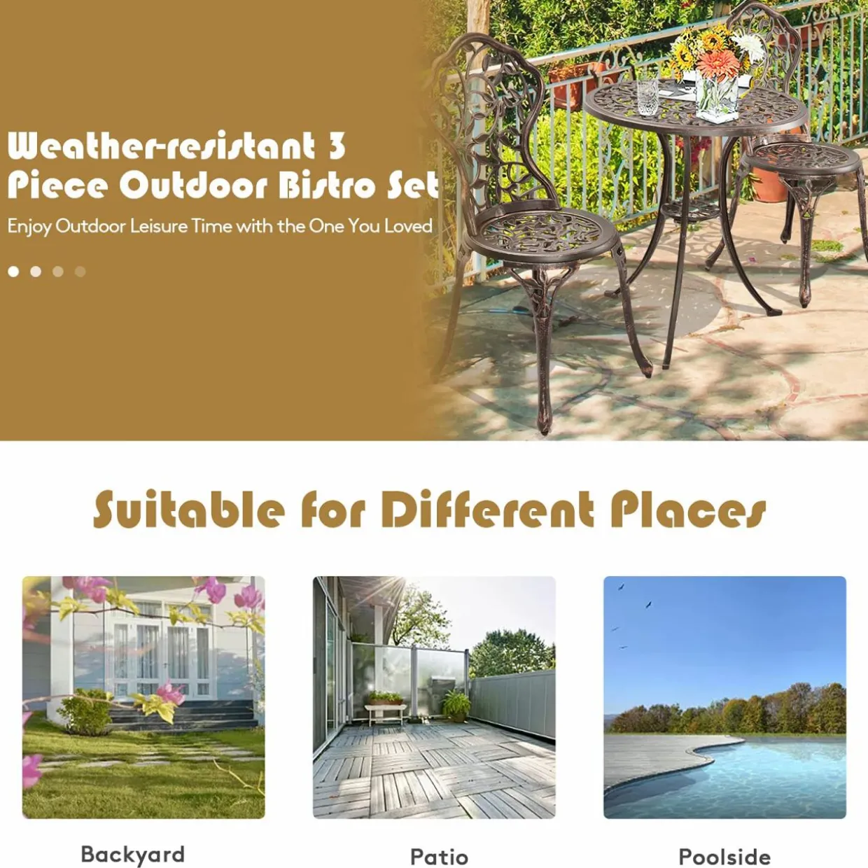 3 Pieces Outdoor Bistro Set, Patio Furniture Set