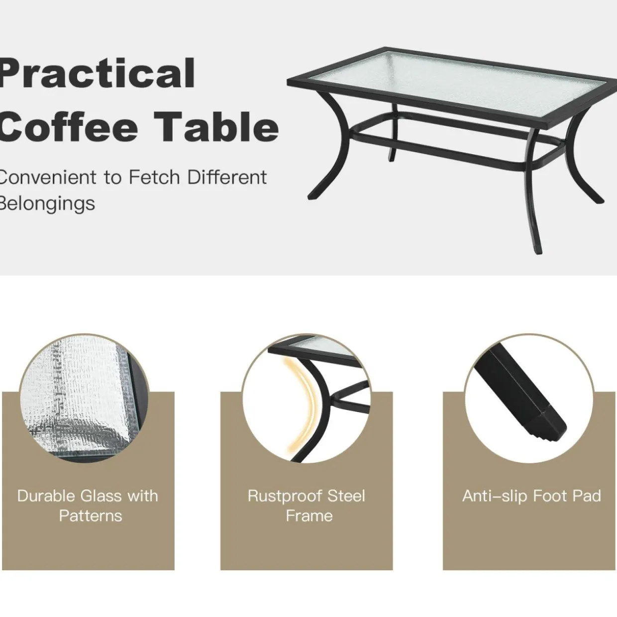 4 Pieces Outdoor Furniture Set, Patio Conversation Set with Cushions and Steel Frame