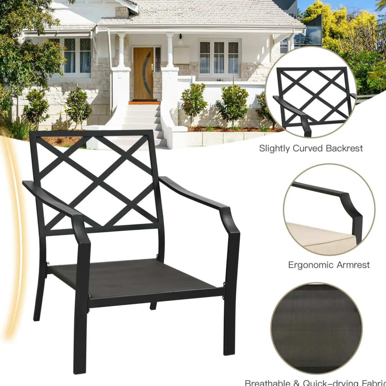 4 Pieces Outdoor Furniture Set, Patio Conversation Set with Cushions and Steel Frame