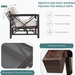 2 Pieces Outdoor Loveseat and Coffee Table Set, 2-Person Cushioned Outdoor Sofa Bench
