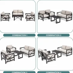 2 Pieces Outdoor Loveseat and Coffee Table Set, 2-Person Cushioned Outdoor Sofa Bench