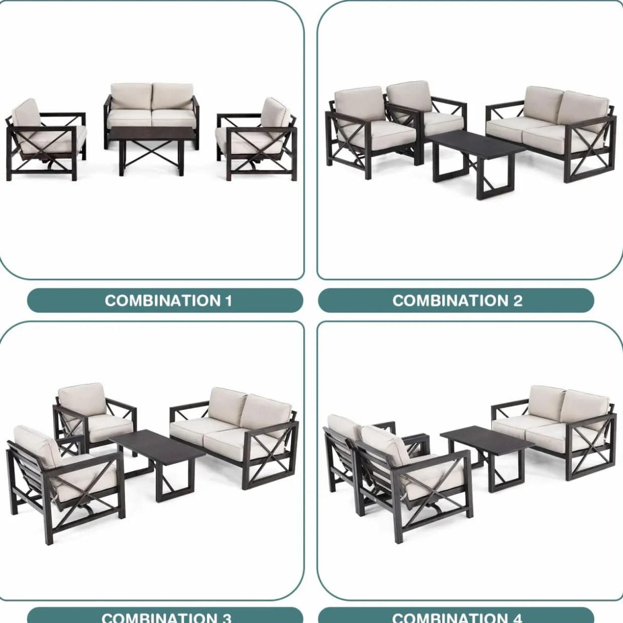 2 Pieces Outdoor Loveseat and Coffee Table Set, 2-Person Cushioned Outdoor Sofa Bench