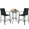 3 Pieces Outdoor Patio Bar Set, Outdoor Bistro Set with 2 Bar Stools and 1 Tempered Glass Bar Table