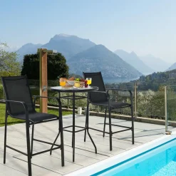 3 Pieces Outdoor Patio Bar Set, Outdoor Bistro Set with 2 Bar Stools and 1 Tempered Glass Bar Table